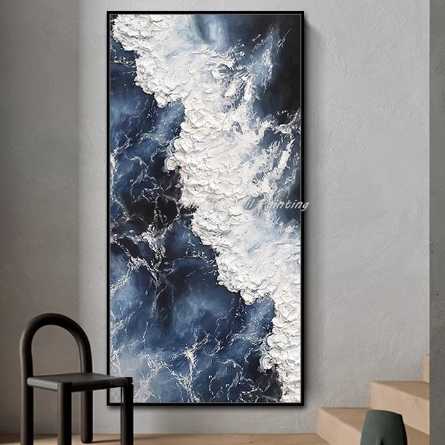 Mintura, บทคัดย่อมีด 3D Wave ภาพโรงแรม Decor Wall Art มือทาสี Seascape ภาพวาดสีน้ํามันบนผ้าใบ Handmade Sea ภาพวาด 1