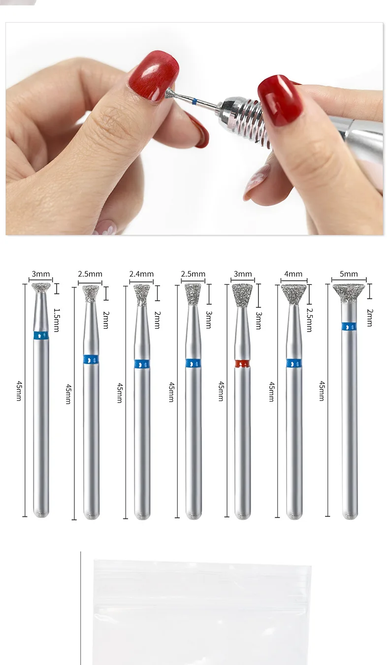 Description Picture 4 of item7Pcs/Set Diamond Nail Drill Bit Cuticle Clean Remove Glue Overflow Nail Edge Trimming Tool  Manicure Accessories