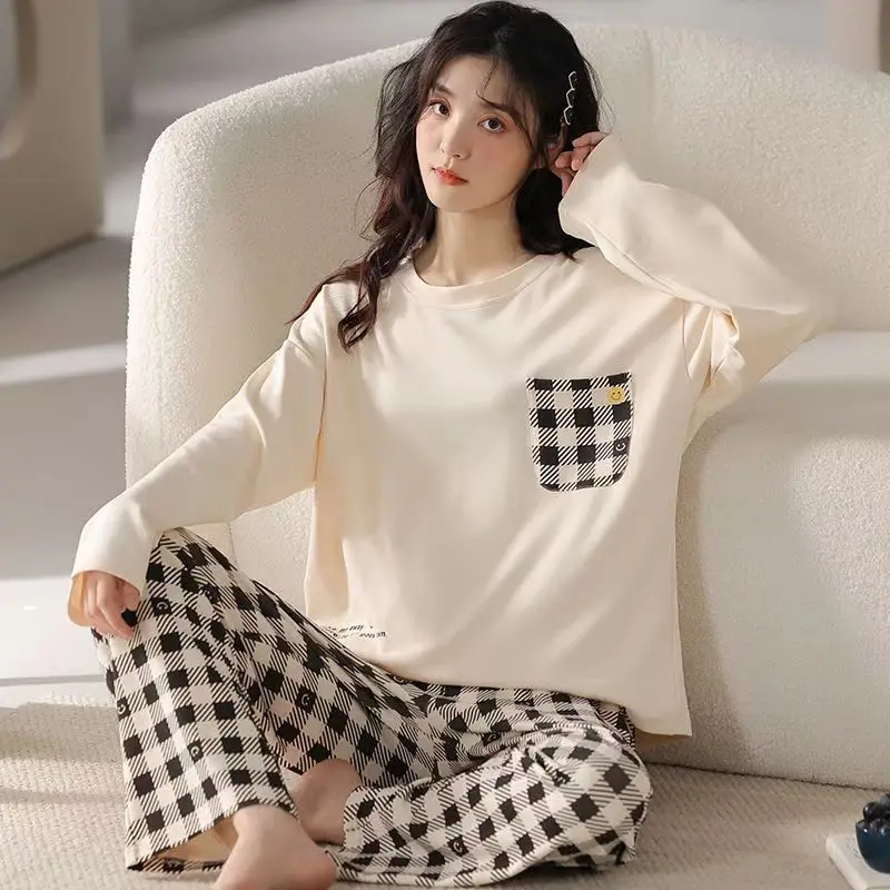Spring and Autumn New Women's Pajamas Homewear Set of Girls Students Fall and Winter Homewear Big Size Cartoon Loose Pajamas Set 2