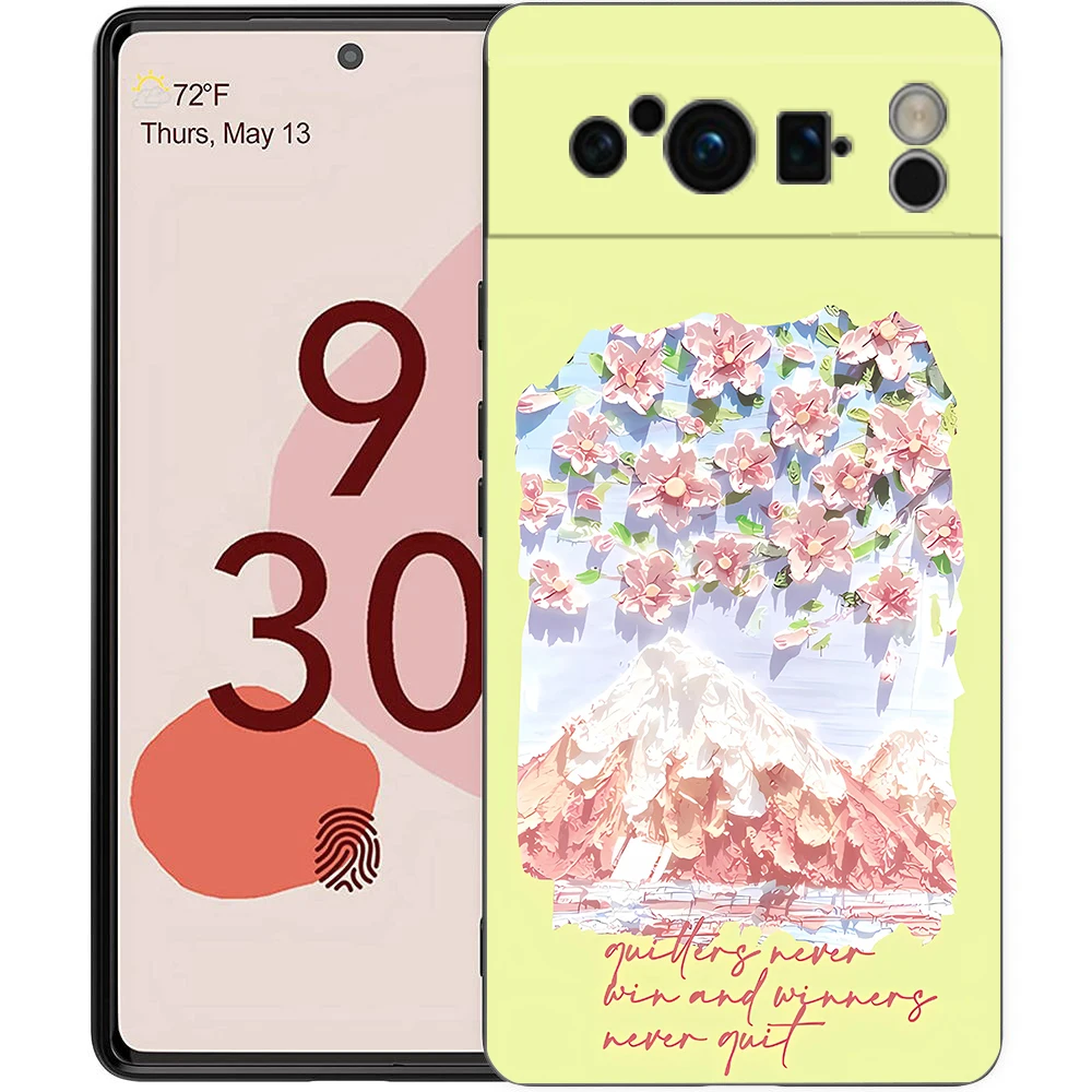 Green Floral Shockproof TPU Phone Case - Soft Black Cover