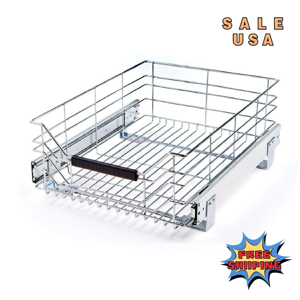 

Seville Classics Pull-Out Sliding Cabinet Drawer Organizer, Silver