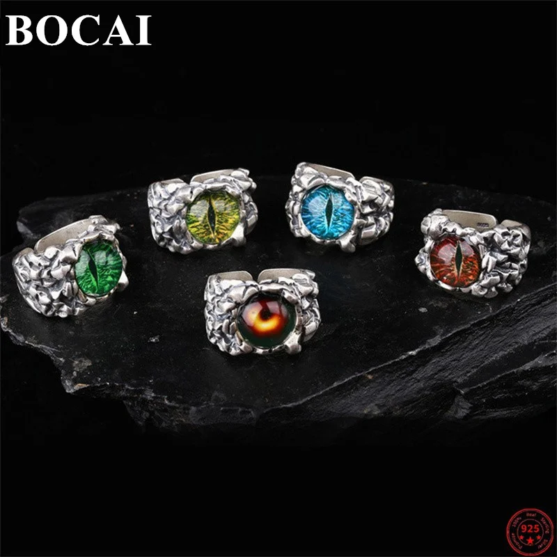 

BOCAI S925 Sterling Silver Ring for Men 2022 New Popular Eye of the Devil Synthetic Tigereyes Pure Argentum Gem Hand Ornaments