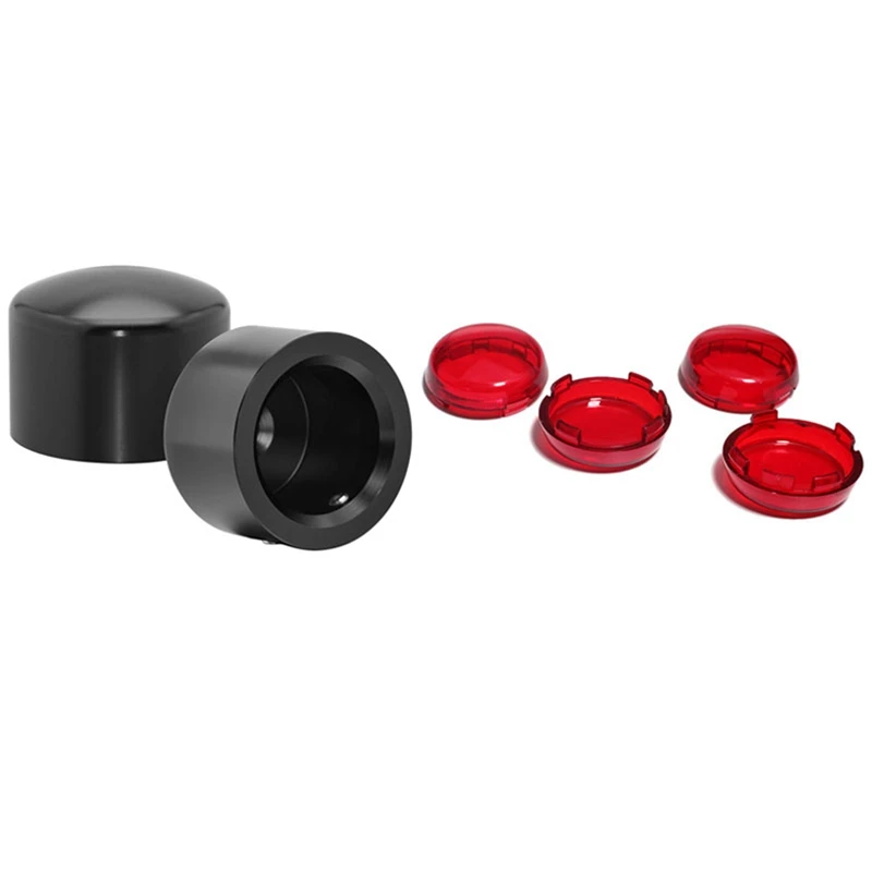 

4Pcs For Turn Signal Light Indicator Lens Cover & 2X Black Front Axle Nut Cover Cap For Softail Sportster Dyna Road