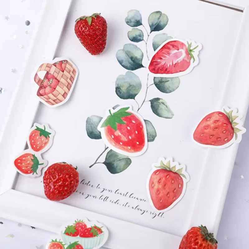 45Pcs 과일 딸기 상자 스티커 사진 앨범 스크랩북 잡지 장식 선물 씰링 스티커 DIY 장식