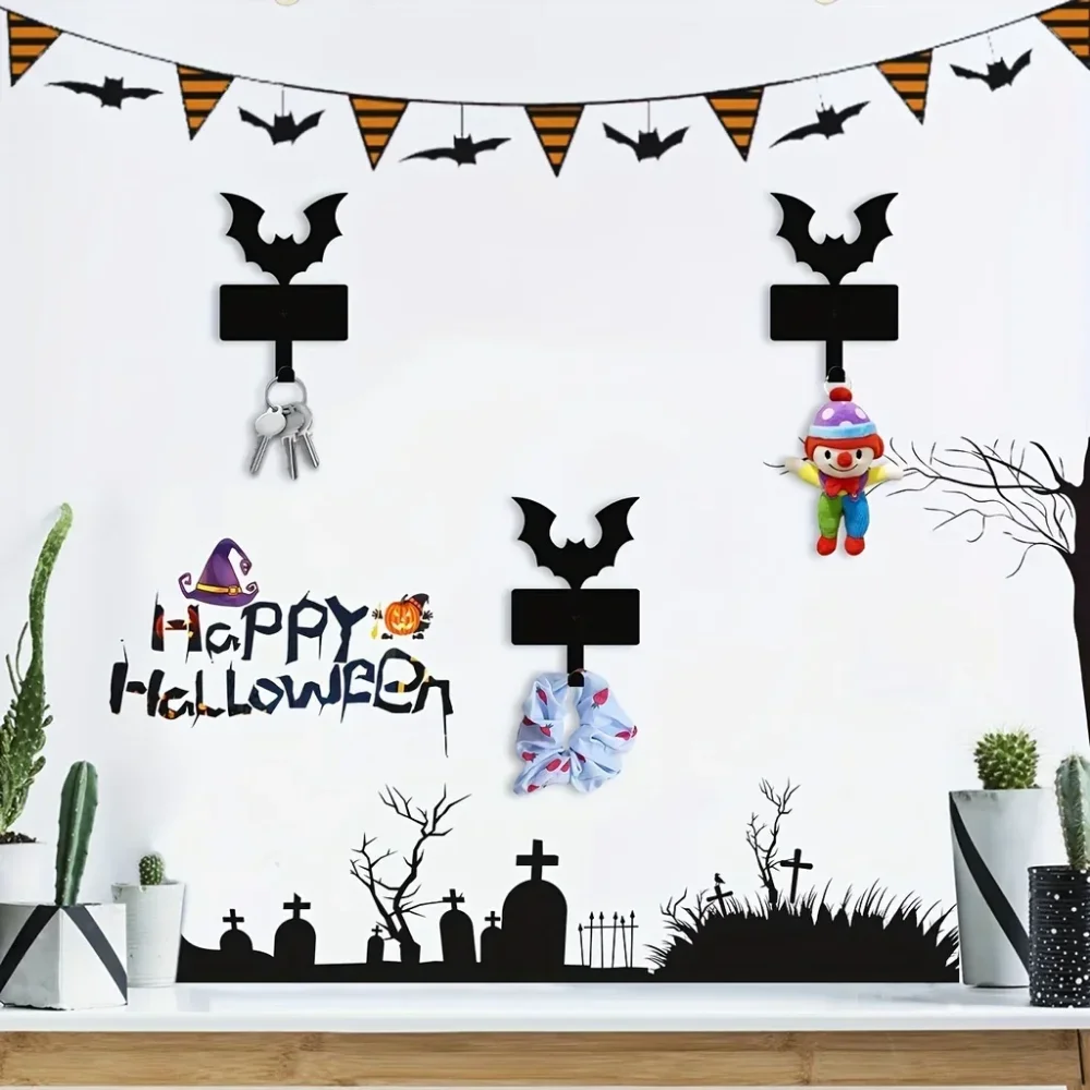 Key Holder Wall Bat Holder Decor Metal Key Hooks Rack Cute Vampire Bat Key Hooks Hanging Dog Leash Wallet Belt Umbrella Towel 6