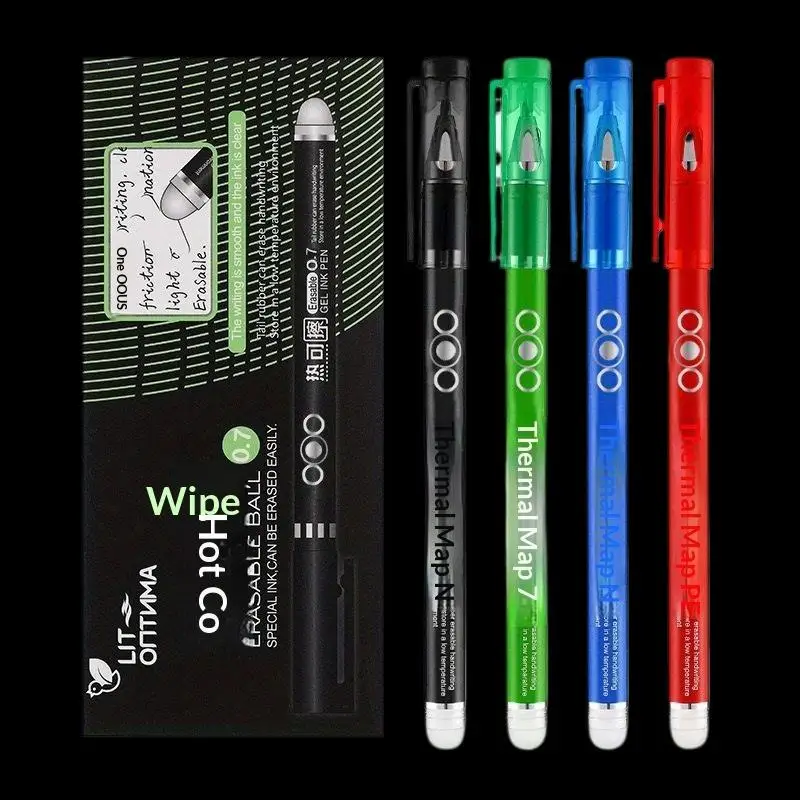 12Pcs 열 지울 수 있는 펜 세트 0.7mm 지울 수 있는 젤 펜 총알 닙 컬러 젤 펜 부드러운 쓰기 학교 사무용품 용품