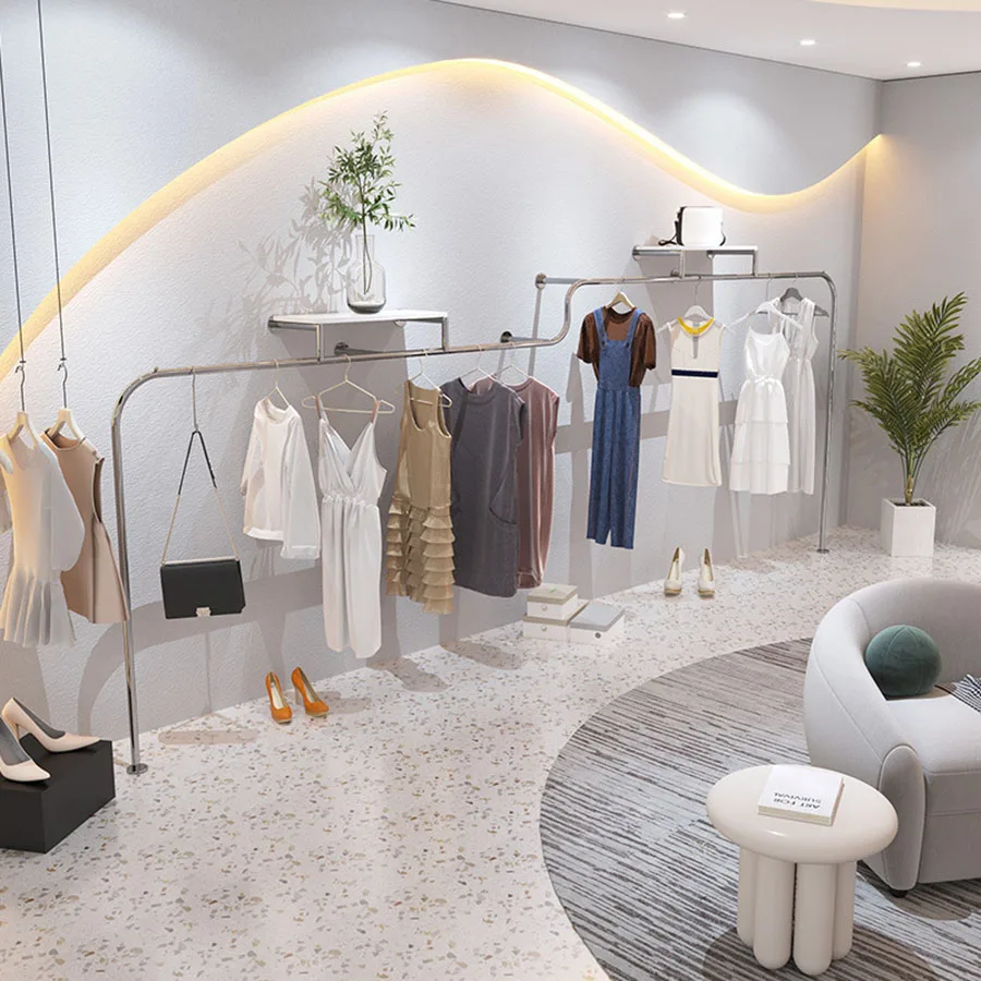 Silver Cloth Racks Wall Mounted Shop Display Simple Hanging Hotel Hat Holder Clothes Hanger European Vestidores Home Furniture