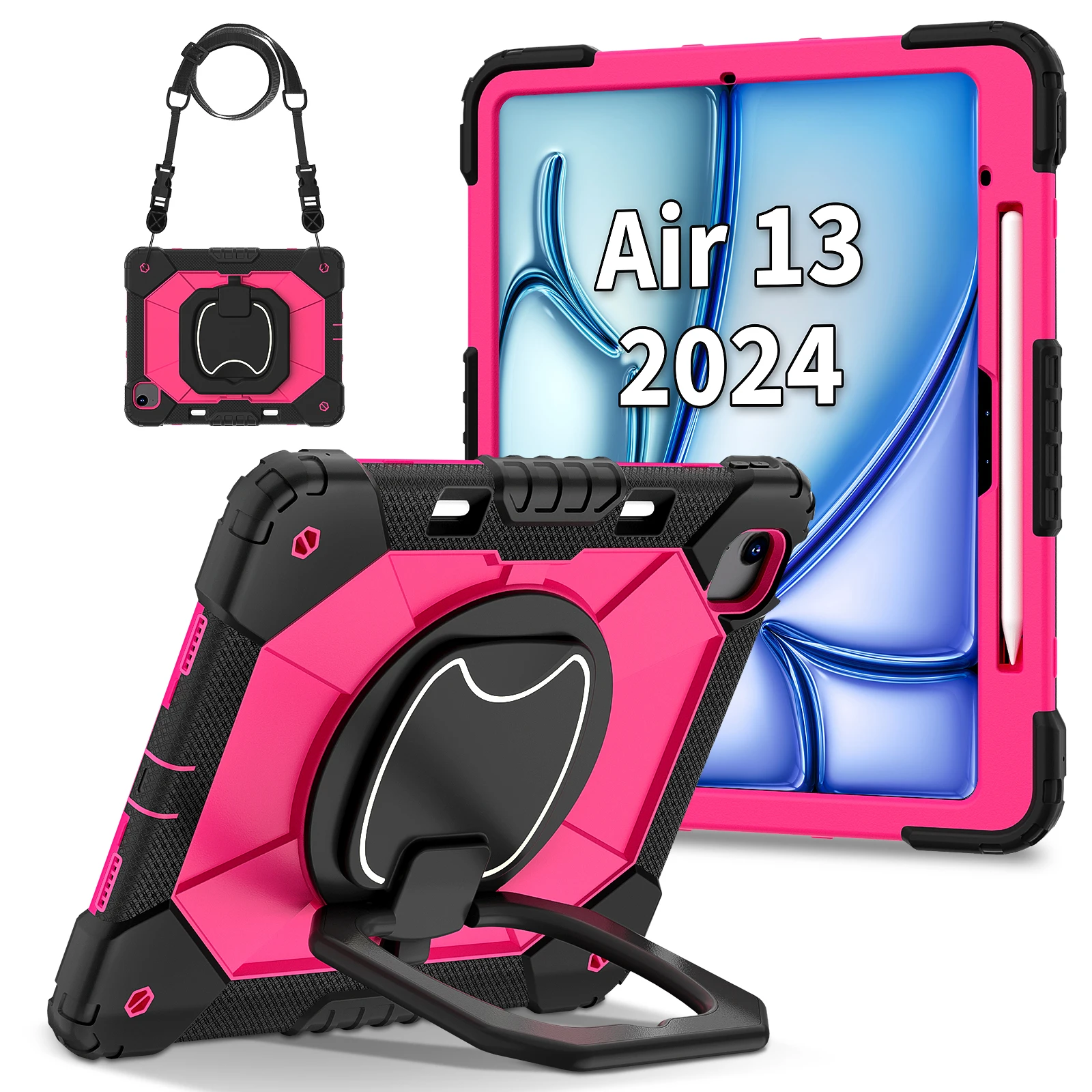 Durable Shockproof Tablet Case with Built-in Kickstand & Shoulder Straps