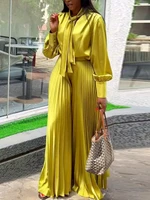 Amelia V-neck Lace Up Long Lantern Sleeve Pant Set 3