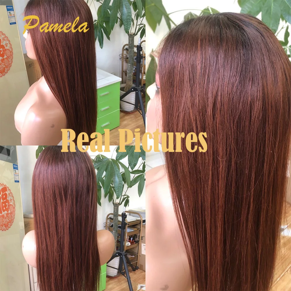 250% Density Highlight Bone Straight Lace Front Wig Ombre 1B Orange Colored 13x4 HD Transparent Lace Front Human Hair Wigs