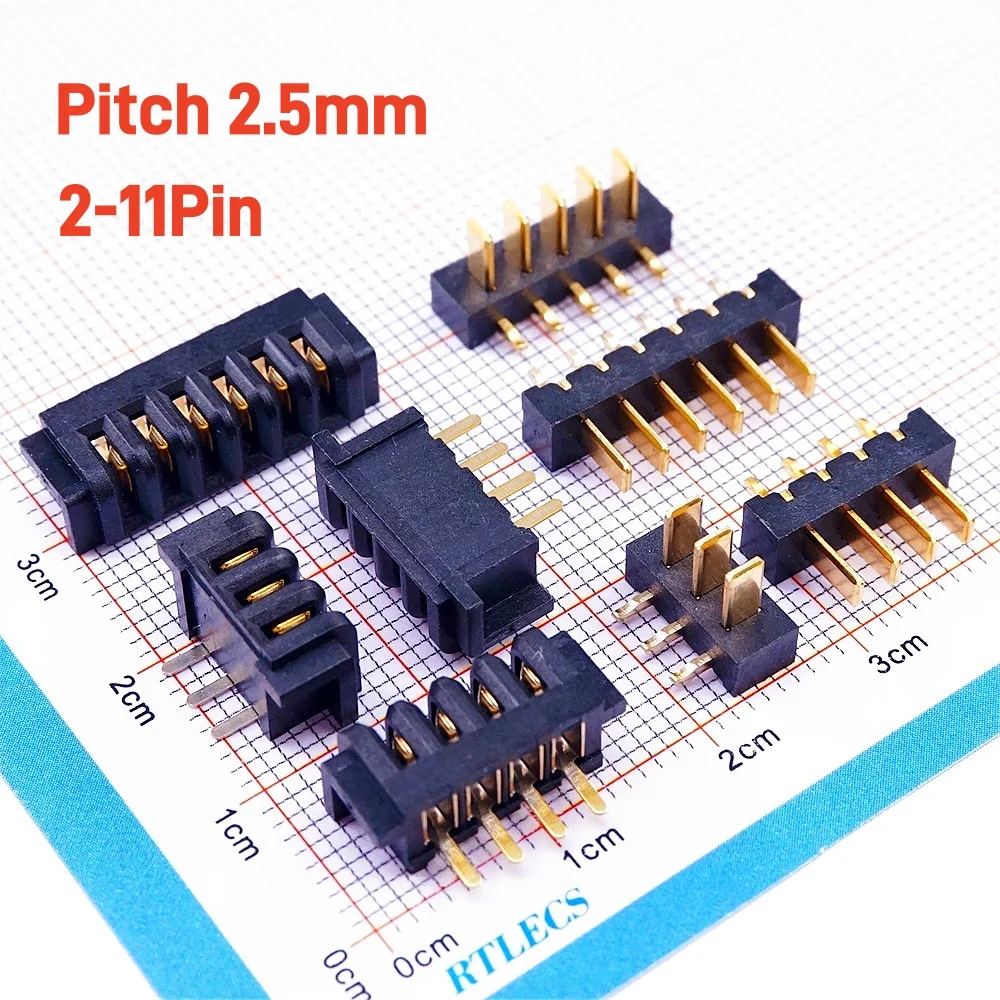 5/20/50 Paar Blade-Batterieanschluss, 2,5 mm Rastermaß, 2, 3, 4, 5, 6, 7, 8, 9-polige Steckdose, 7 A Strom, Gold, PCB-Löt-Header-Buchse – Detail 1