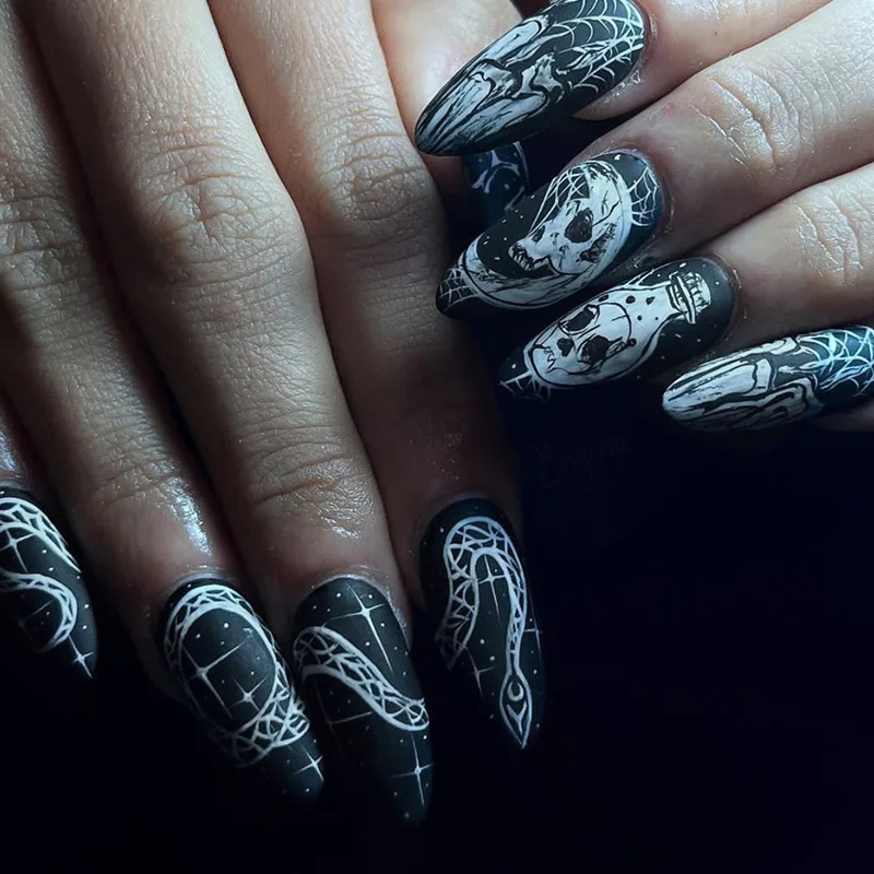 Black Snake Flame Coffin Fake Nails Press On Nail Art Decor Nail Art Fake  Nails Stiletto Tips Full Cover Artificial Designs - AliExpress