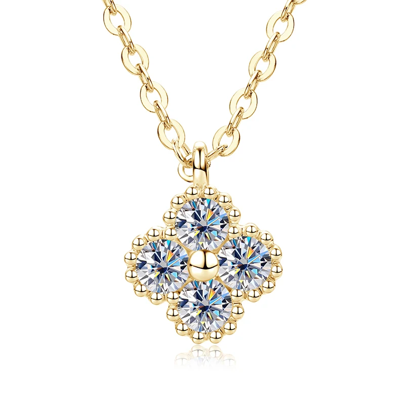 OXTAO Halskette mit vierblättrigem Blumen-Moissanit-Anhänger und zertifizierter 14K Gold-Filled-Halskette, 3 mm, D-Farbe, Damenschmuck, Geschenke – Detail 2