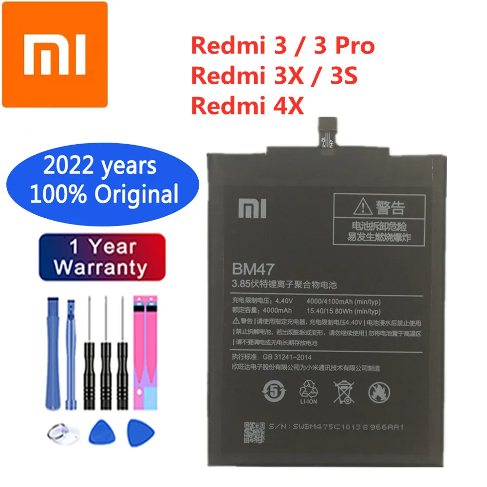 

2022 Years Original Replacement Battery BM47 4100mAh For Xiaomi Redmi 3 / 3S / 3X / 3 Pro / 4X Genuine Phone Battery Batteries