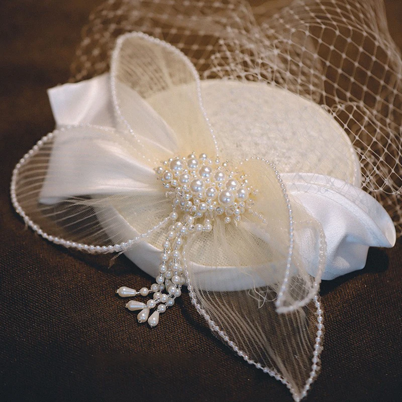 Sen Style Bowknot Beaded Tassel Net Hat Hair Accessories Bridal Hair Accessories For Wedding Photo Makeup