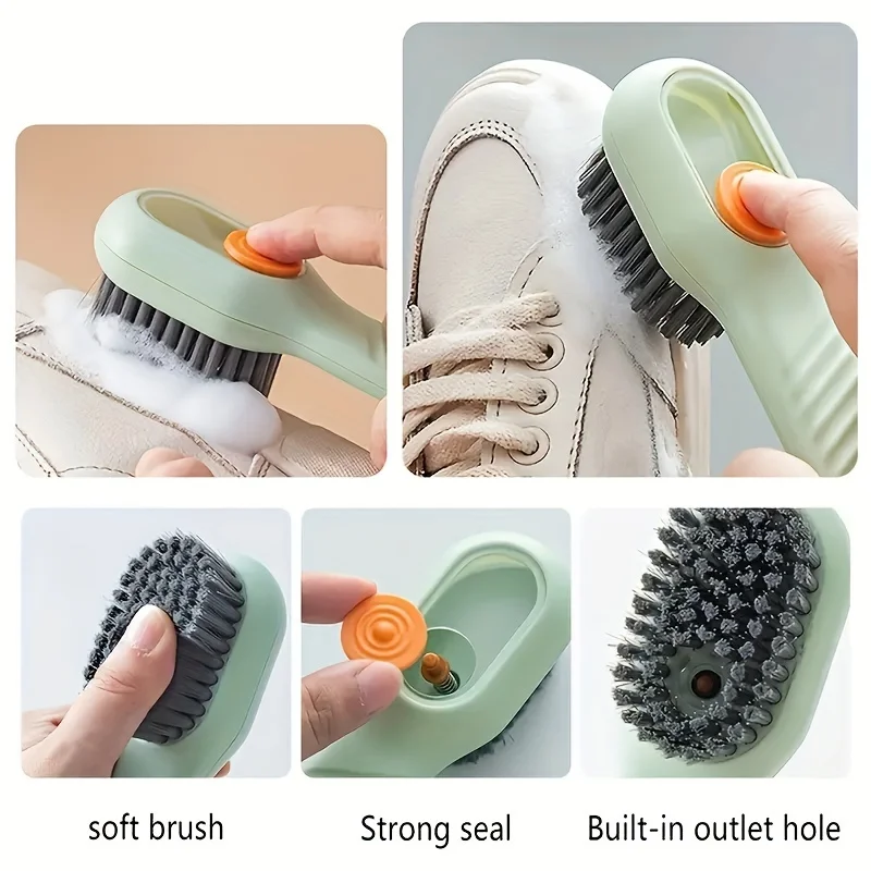 Liquid fill shoe brush laundry cleaning brush long handled laundry brush multifunctional laundry brush liquid shoe brush with handle flexible washing scrub soft bristles cleaning tools household