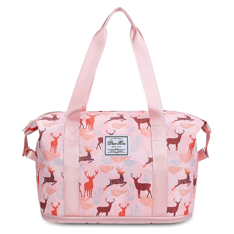 New Fashion Travel Bags For Women Large Capacity Waterproof Luggage Dry And Wet Weekend Travel Handbag Foldable Storage Oxford