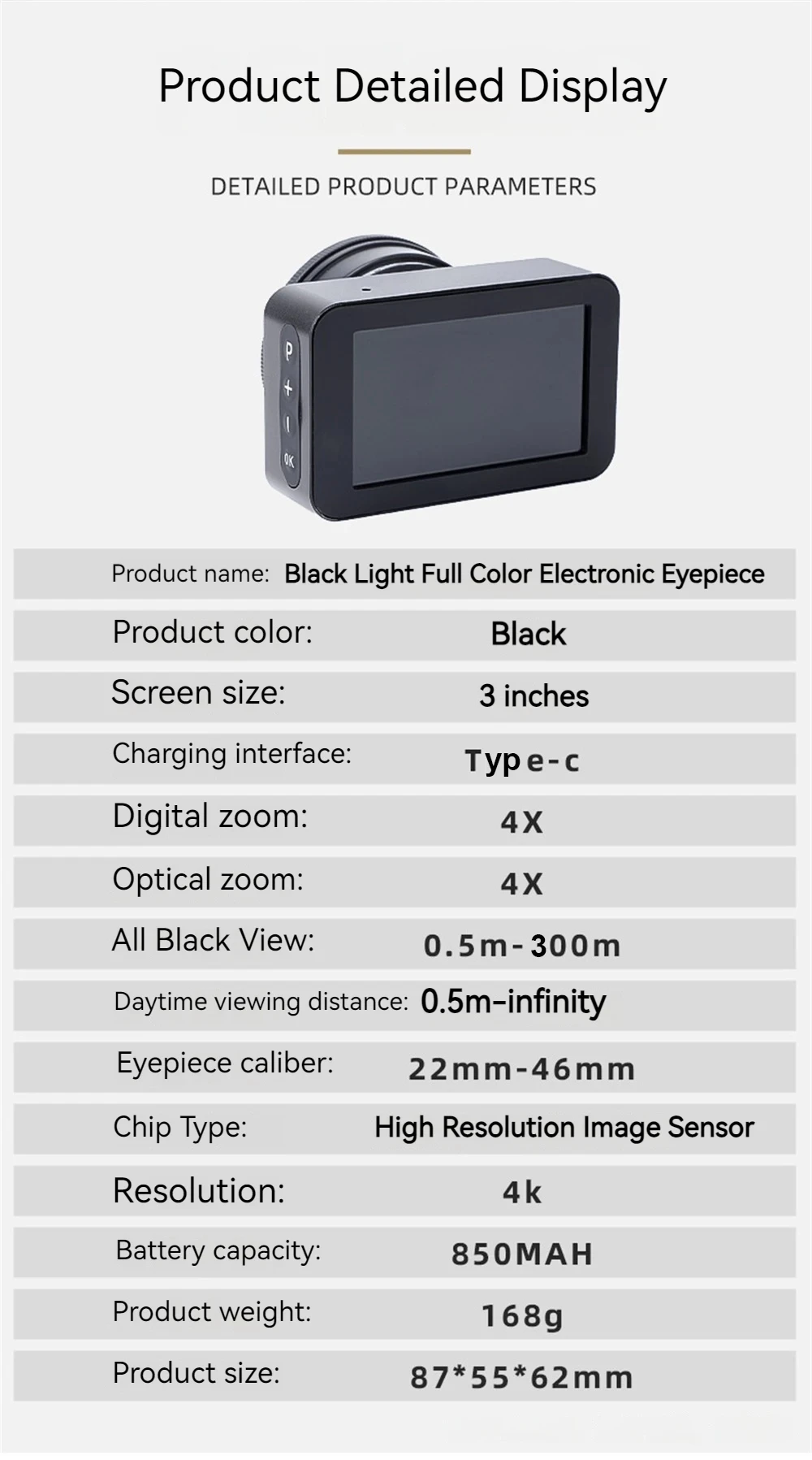 4K Telescope Eyepiece Camera for Astronomy 3 Inch Color Display Electronic Eyepi