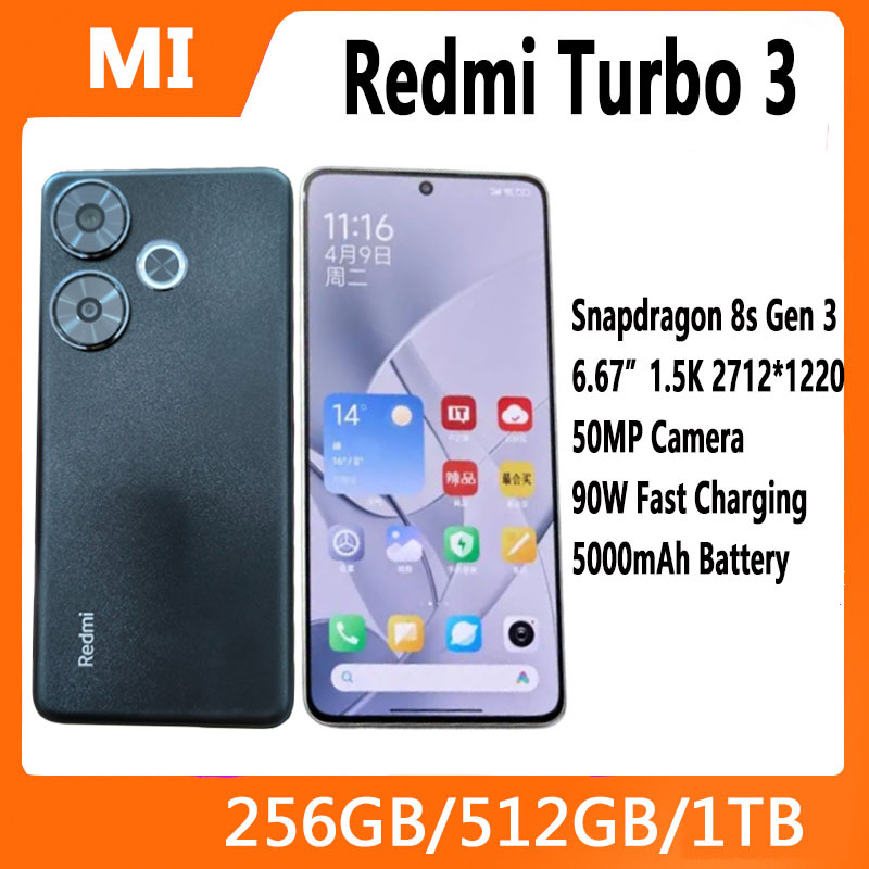 Xiaomi Redmi Turbo 3 5G 6.67â 1.5K 2712*1220 Display Snapdragon 8s Gen 3 50MP+20MP Camera 90W 5000mAh China Rom
