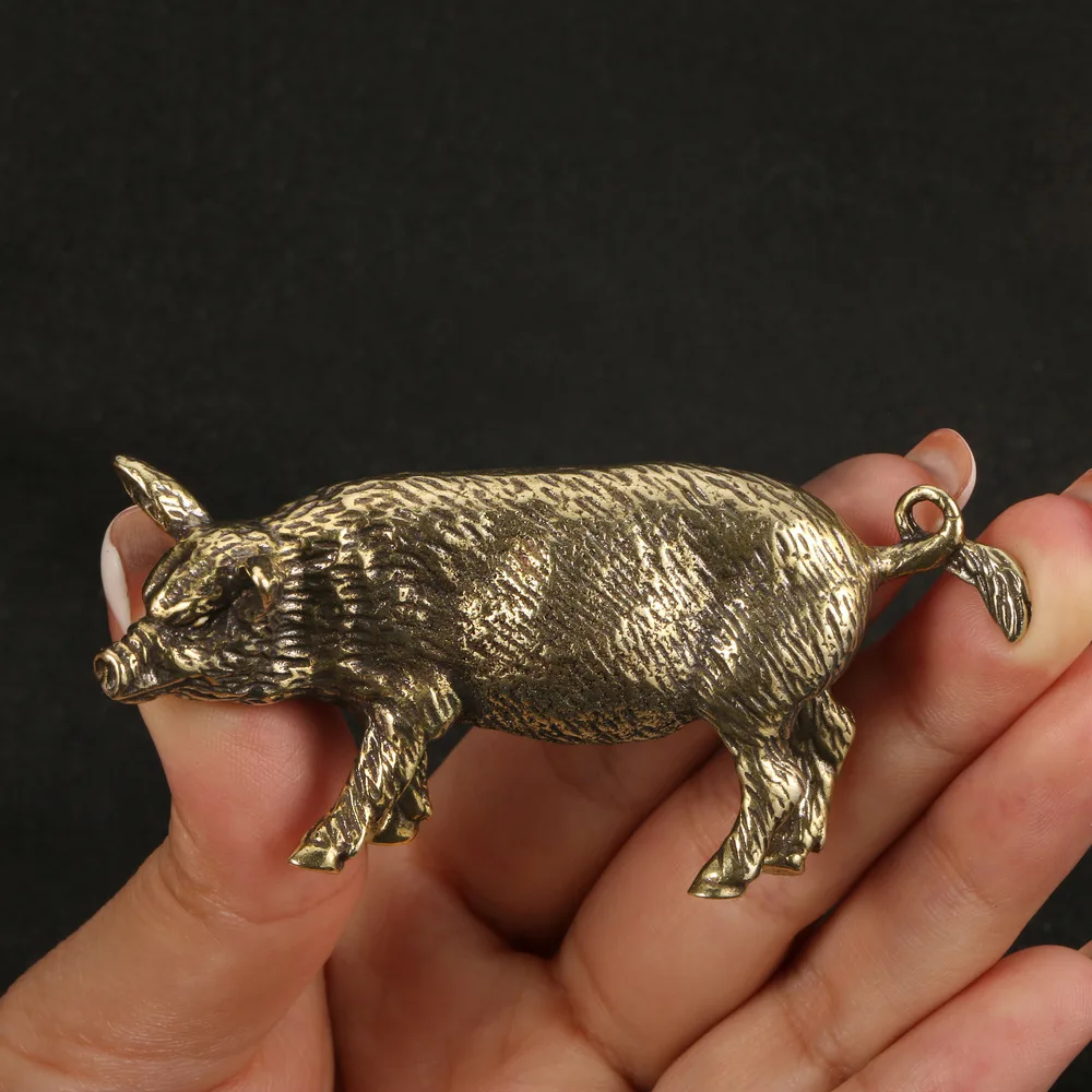 

Solid Copper Pig Decoration to Do Old Packaging Pulp Process Living Room Office Tea Pet Decoration Brass Carving Arts and Crafts