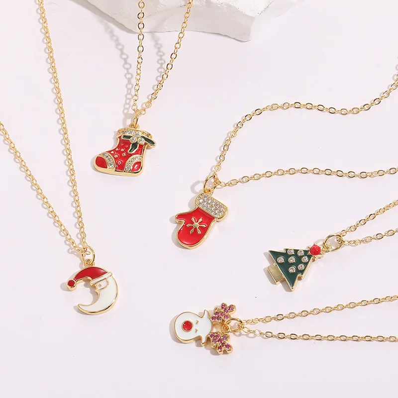 

New Christmas Santa Claus Sock Christmas Tree Elk Pendant Charms Necklaces Necklace For Women Men Fashion Party Gift Jewelry
