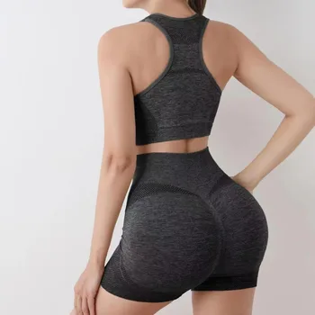 Ensemble de yoga sans couture pour femmes, shorts de gym, soutiens-gorge de sport, brassière d'entraînement, vêtements de yoga, leggings de fitness