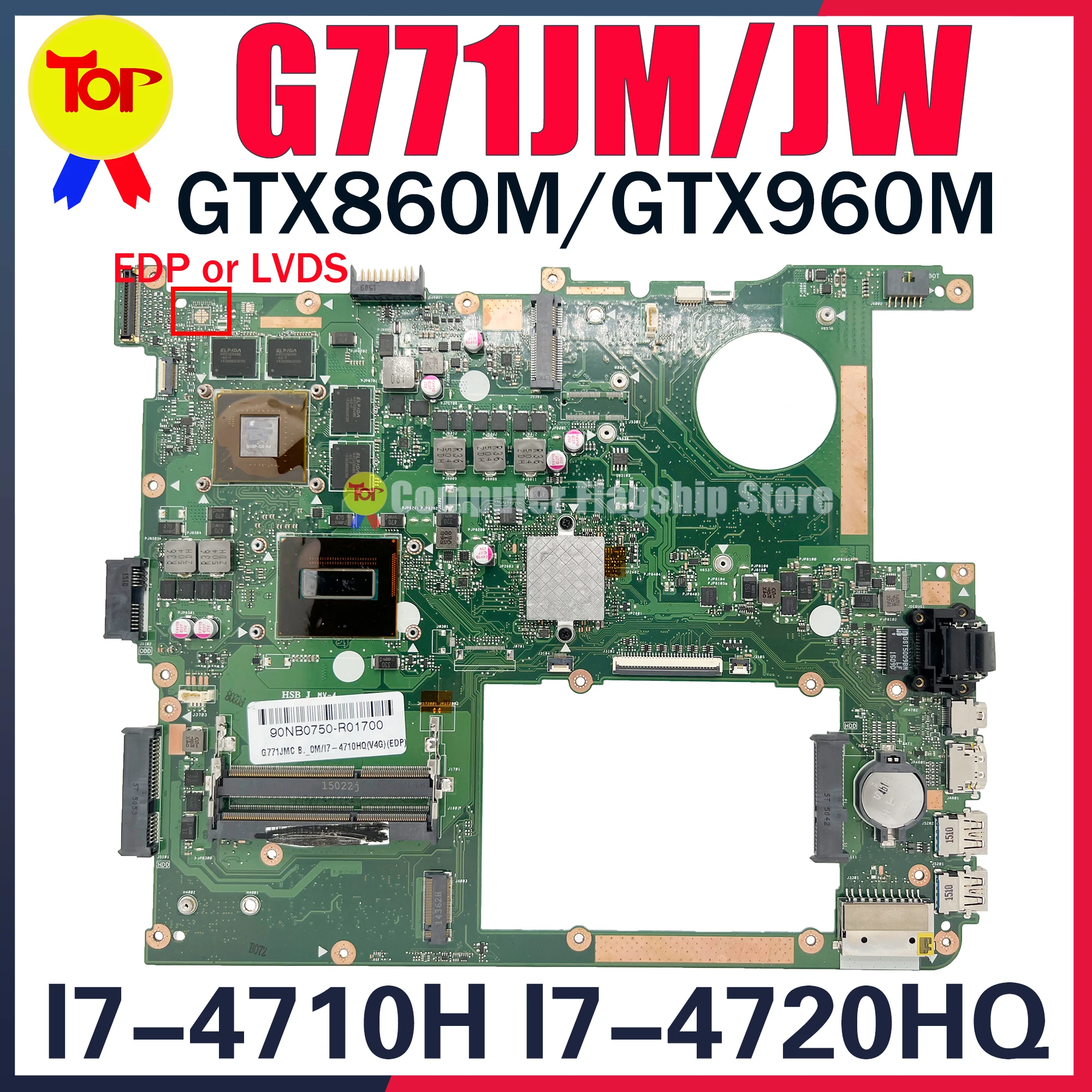 

KEFU G771JM Laptop Motherboard For ASUS G771JW G771JWC I7-4710HQ I7-4720HQ GTX860M GTX960M EDP Or LVDS Mainboard 100% Working