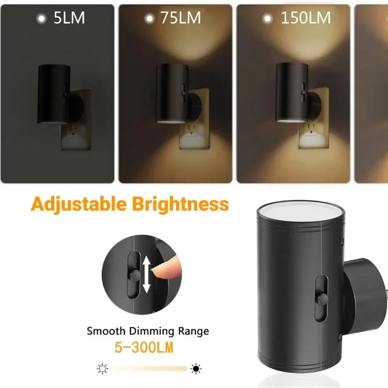 Cylindrical LED Night Light Plug in Modern Wall Lamp Sensor Adjustable Brightness Dimmable Night Lights for Hallway Bedroom 3