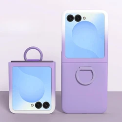 Luxury Liquid Silicone Phone Case with Large Window and Gradient Candy Color Ring Cover - Galaxy Z Flip 8 (White Purple)