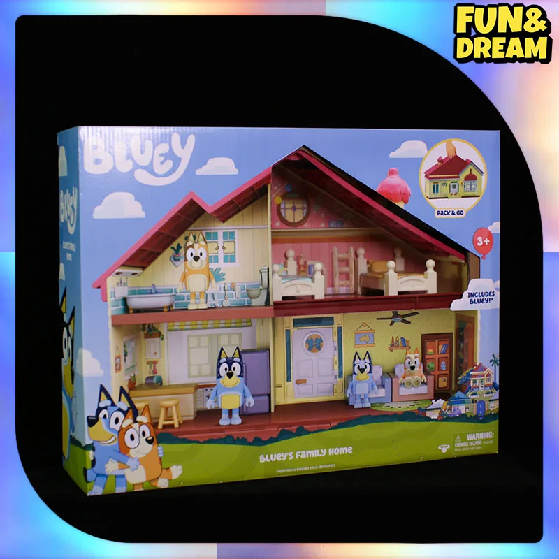 Genuine Bluey Family Bluey Anderfrienz Toy Handicraft Boy Bingo Doll Booker Kid Big House Model Toy Two Bluey Dolls 4
