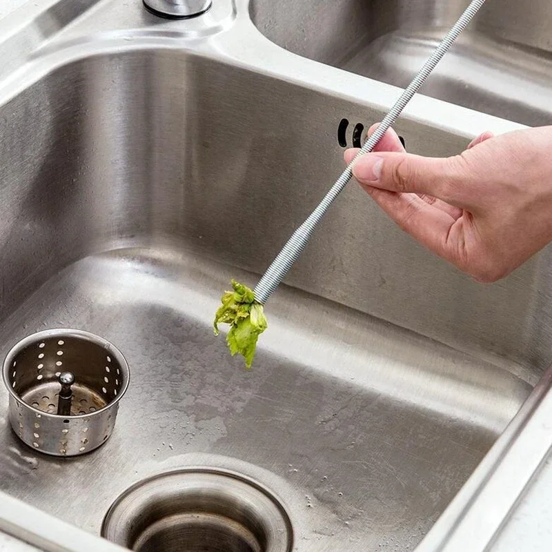 60cm Home Drain Cleaner Plumbers Snake Spring Pipe Unblocker Dredge Tools for Kitchen Sink Sewer Toilet Bathroom Accessories