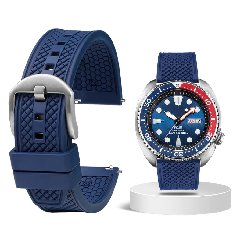 Premium-Grade Fluororubber Diving Watch Strap - Waterproof, Black