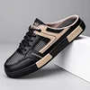 Men's Half Slippers Mesh Perforated Platform Shoes Odor Proof and Rubber Soled Shoes Oversized Black Sleeve One Foot Lazy Shoes 2