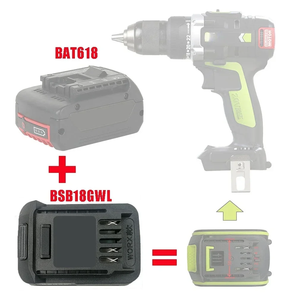 

dawupine BSB18GWL Adapter Converter Can Use For BOSCH 18V Li-ion Battery on For Worx Green large Foot Electric Power Tools