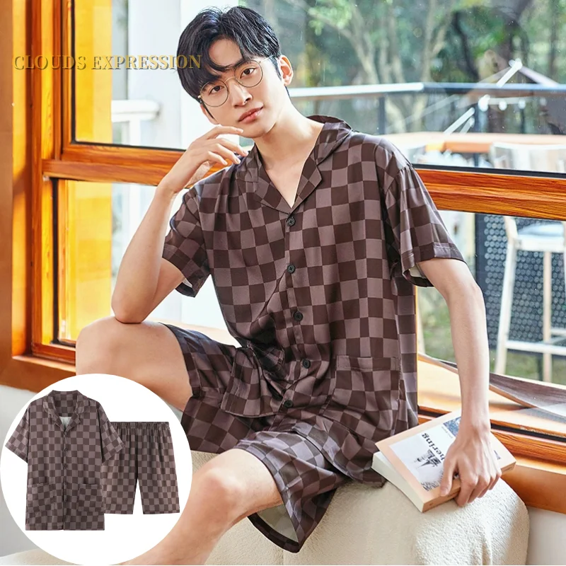 Summer Brand Short Sleeved Men Pyjamas Imitate Silk Polyester Men Pajama Sets Satin Pajama Lover Sleepwear Pajamas Nightgown 3XL mens designer pjs Pajama Sets