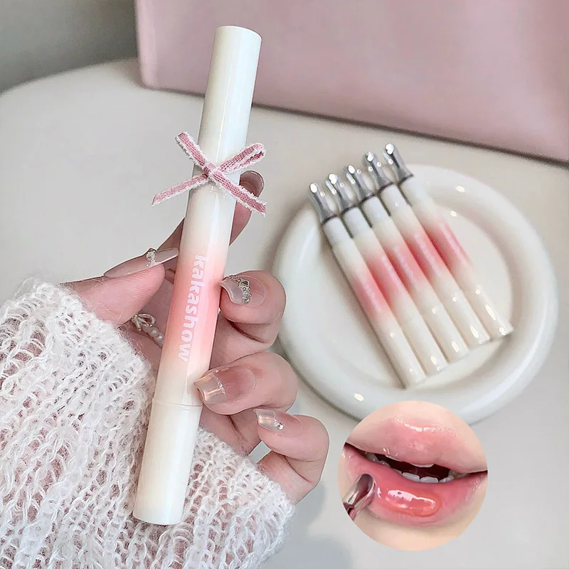 Kakashow Mirror Watery Lip Gloss Iron Brush Head Jelly Moisturizing Lip Tint Lipstick Nature Nude Lips Makeup Cosmetics