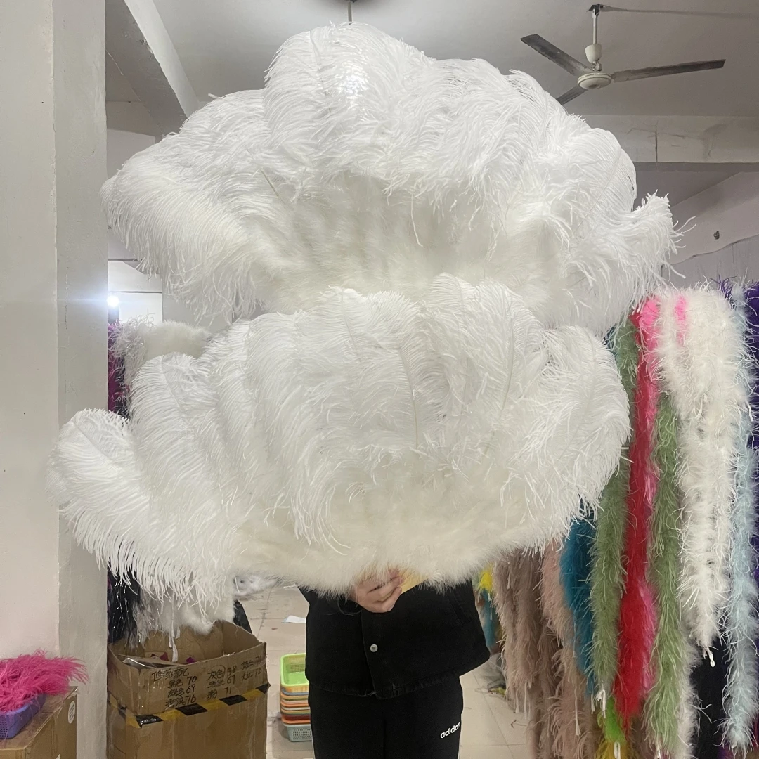 Large Real White Ostrich Feather Fans 13 Bars 90/130cm Fluffy Plumes ...