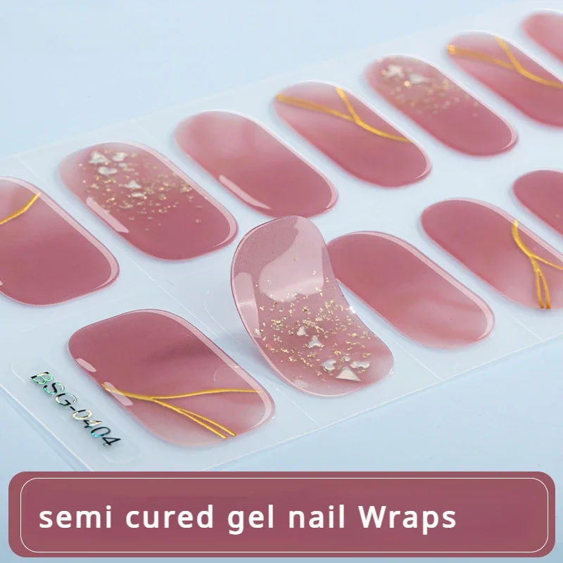 16Tips Pure White/Black/Nude Semi Cured Gel Nail Stickers Long-lasting Cream Nail Strips Patch Slider UV Lamp Cured Decal