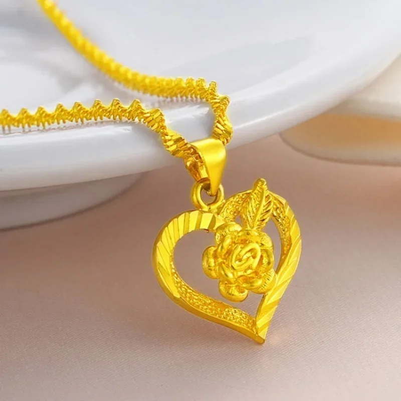 Gold shop with 9999 24K real gold necklace pendant love real gold necklace fashion Joker 5D gold wedding