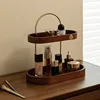 Solid wood multi-layer cosmetic storage box desktop dresser shelf perfume lipstick advanced skincare storage racks 1