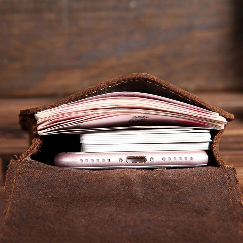 Retro Genuine Cow Leather Men's Waist Bag Outdoor Cellphone Pouch Clutch Wallet Coins Purse Adjustable Buckle