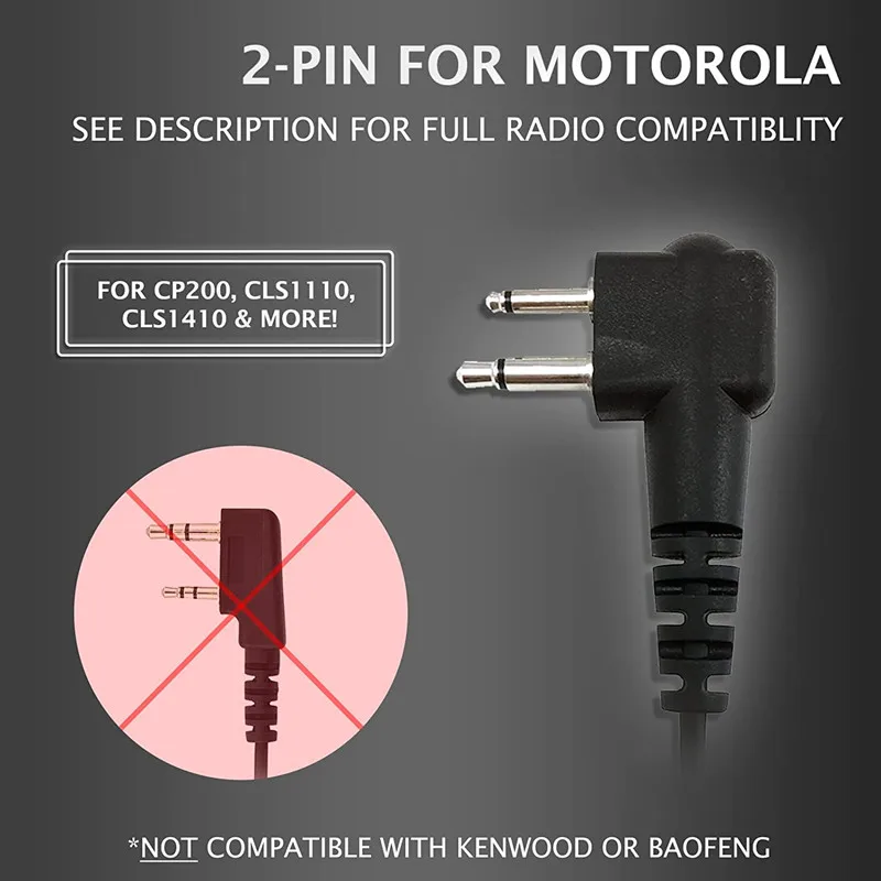 C-shaped swivel earpiece, PTT mic headset, for Motorola radio, cp100, cp200d, cls1110, cls1410, ep450, gp308