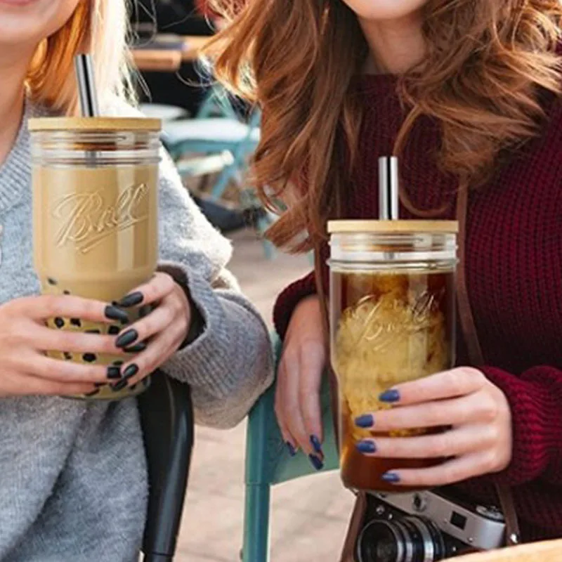 2 PACK: Reusable Bubble Tea Cup With Bamboo Lid, Bubble Tea and Smoothie  Straw 