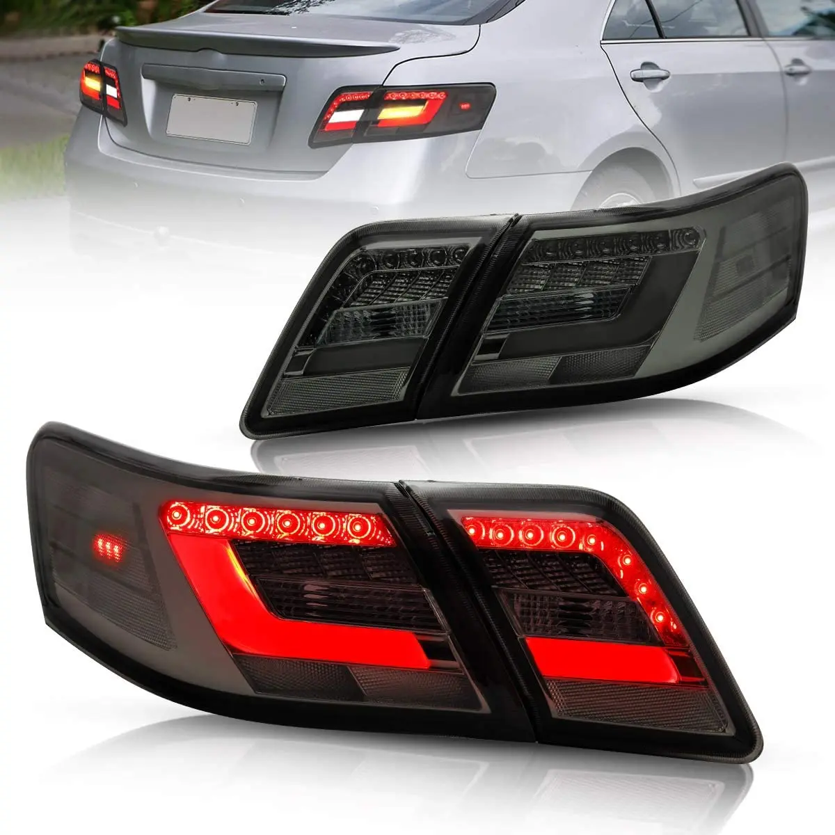 LED Tail Lights for Toyota Camry 2007-2011 with 3D Light Bar Not Fit LE Models and Hybrid (Factory LED Rear Light)