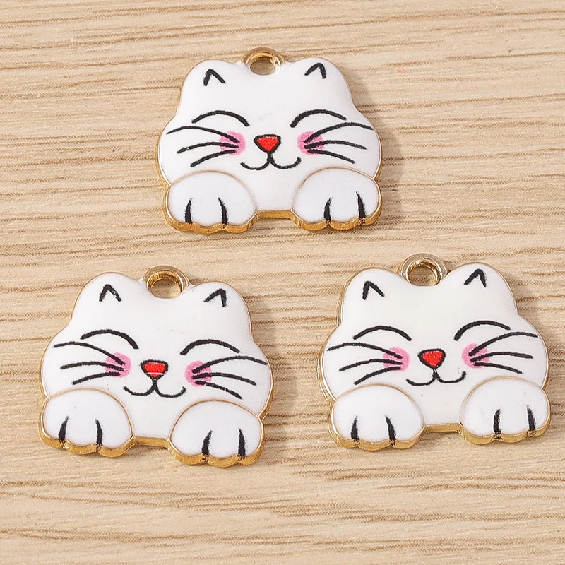 10 Stück Cartoon Tier Charms Emaille Katze Charms Anhänger für Schmuckherstellung Tropfen Ohrringe Halsketten Armbänder DIY Bastelbedarf – Detail 12