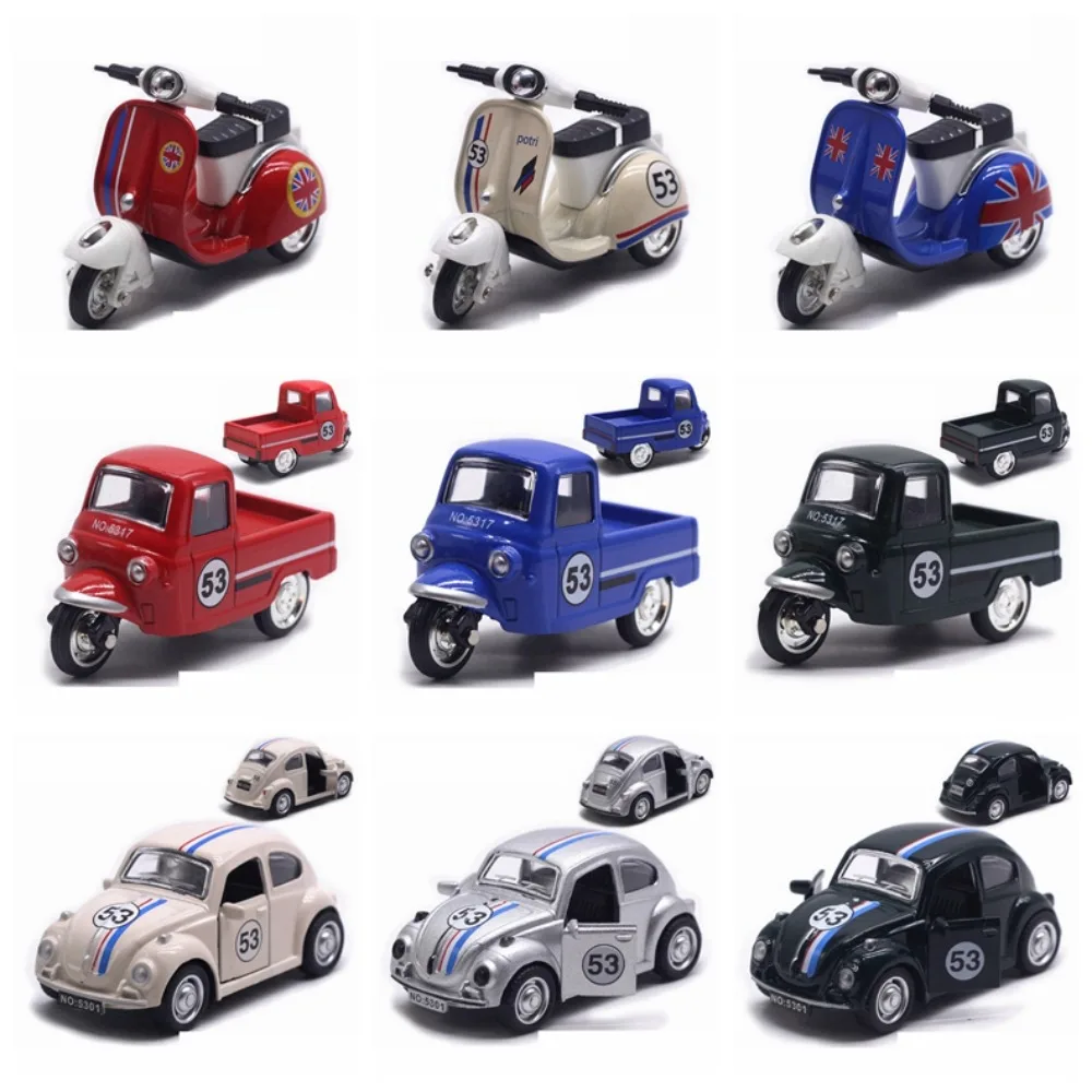 New Alloy Pullback Car Retro Style 1:43 Motorcycle Model Cartoon Design Door Can Open Sports Car Model Cake Decoration