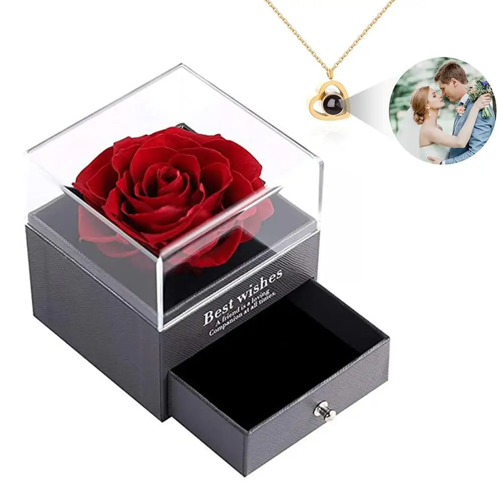 

Customized Photo Projection Necklace Personalized Photo Necklace Women Heart Pendant Christmas Jewelry Gift With Rose Box