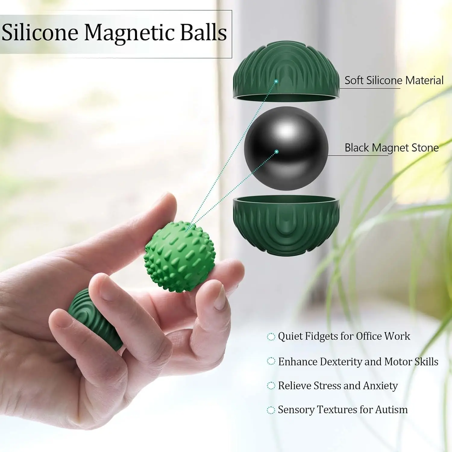 Magnetische sensorische siliconen balletjes voor stressvermindering, vingerspeeltjes, leuk ontspanningsspeelgoed voor volwassenen, leuk speelgoed voor kinderen_voghion.com