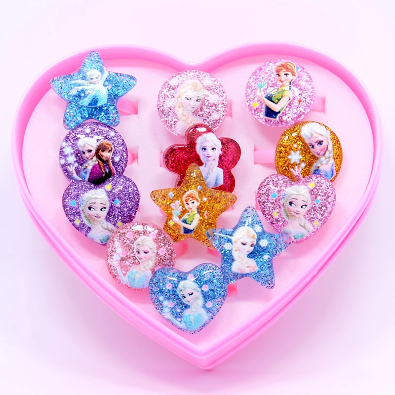 Finger Ring Jewelry Accessories 12pcs/box Disney Frozen Elsa Anna Princess Ring Resin Snow white Kids Finger Rings