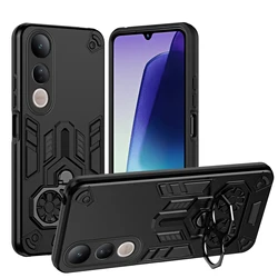 Military Grade Shockproof Armor Protective Case with Metal Ring Kickstand for Vivo V50e (Black)